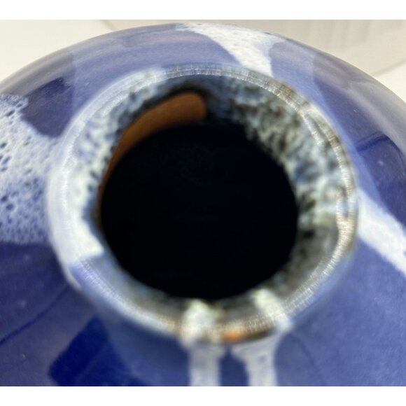 Blue Glazed Art Pottery Pitcher Jug Studio Pottery 5.25" W x 7.25" H - Picture 5 of 6